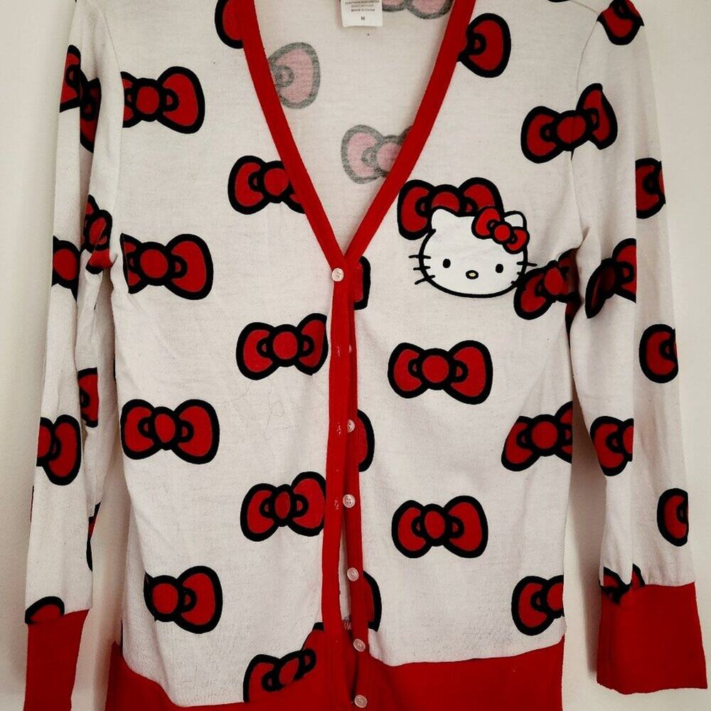 Hello Kitty Cardigan with Bow Print. Women's M. EUC